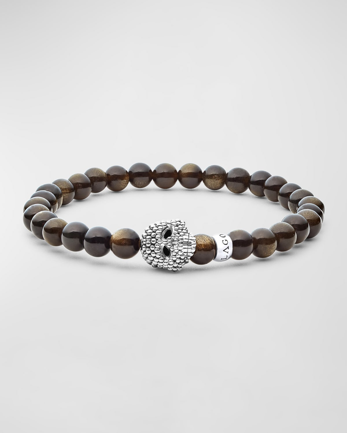 Men's Anthem Golden Obsidian Skull Stretch Bracelet, 6mm