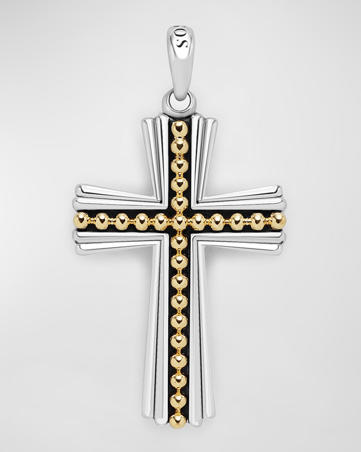 Men's Sterling Silver and 18K Gold Anthem Caviar Cross Pendant, 42x27mm