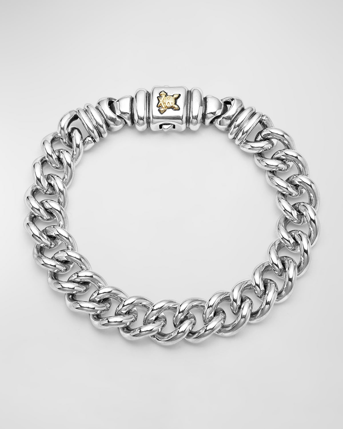 Men's Sterling Silver and 18K Gold Anthem Curb Krunch Crest Chain Bracelet, Size 7