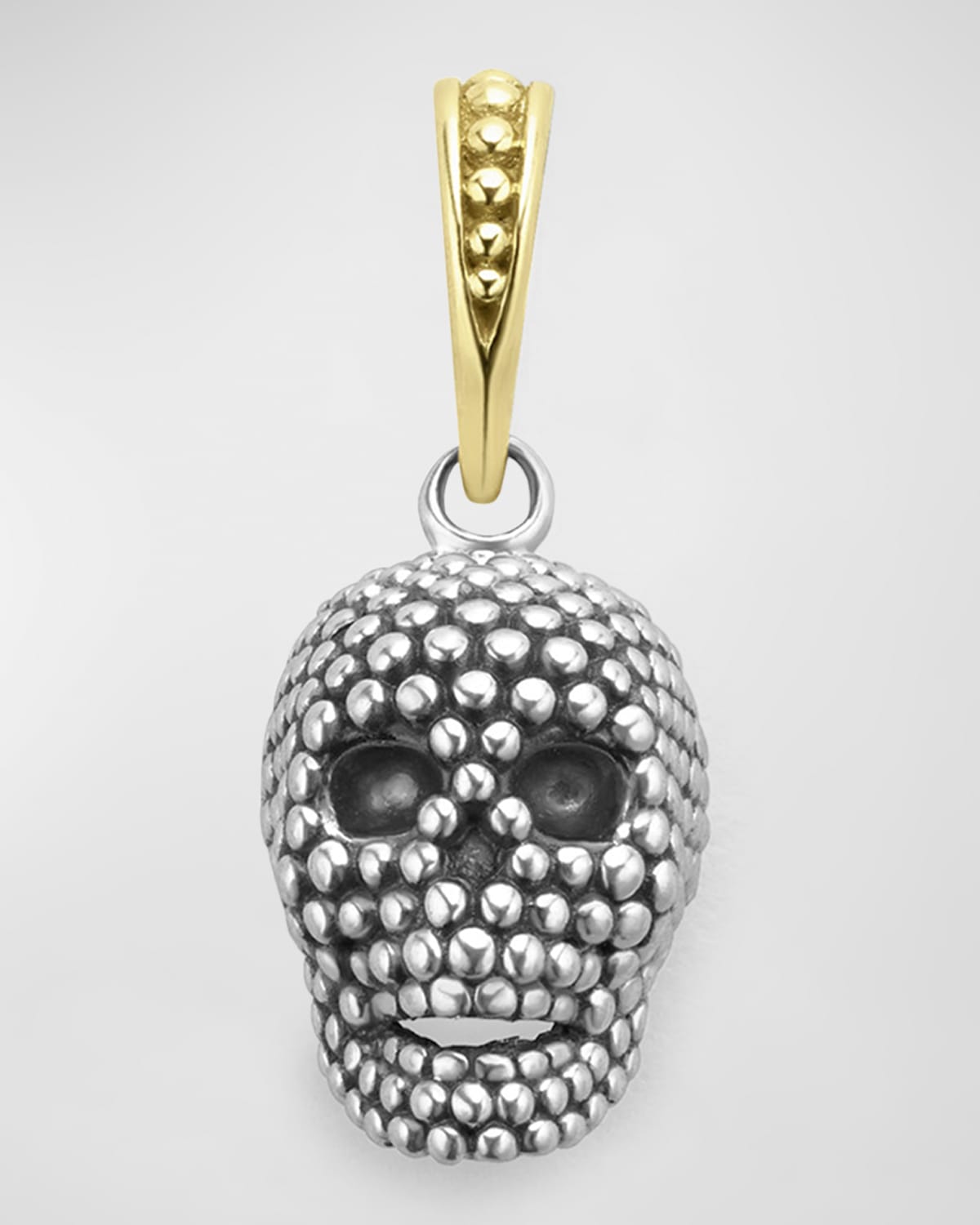 Men's Sterling Silver and 18K Gold Anthem Caviar Skull Pendant, 15x8mm