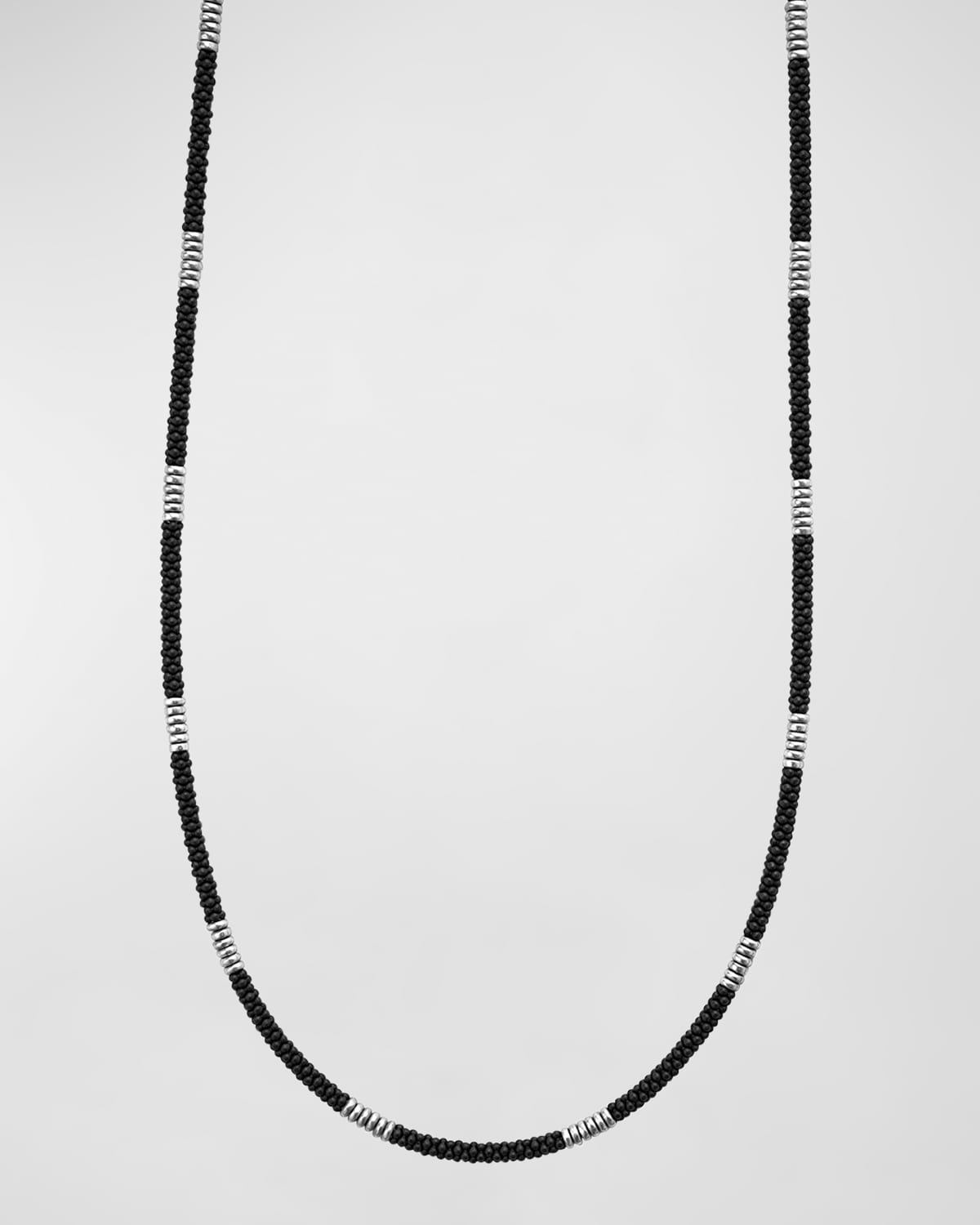 Men's Ceramic Caviar Beaded Necklace with Sterling Silver Stations, 3mm, 22in
