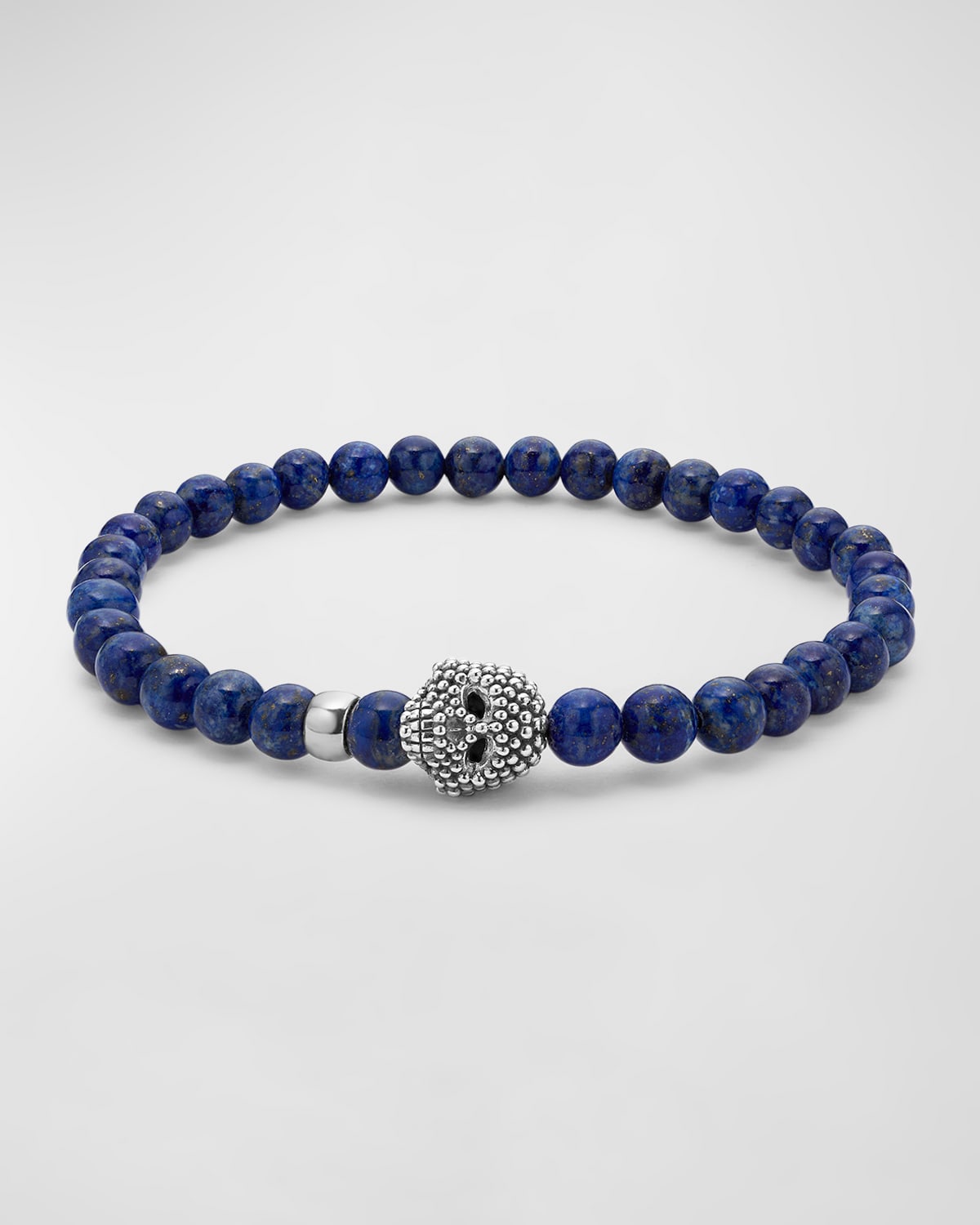 Men's Sterling Silver Anthem Lapis Skull Beaded Bracelet, 6mm