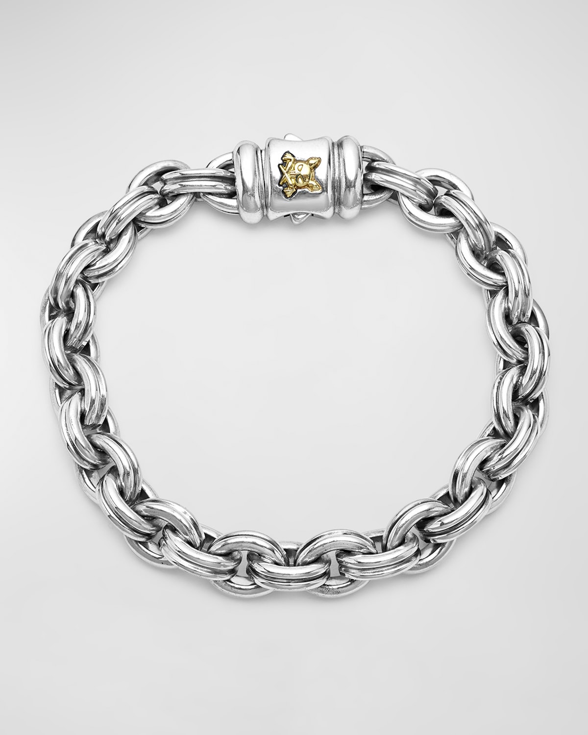Men's Sterling Silver and 18K Gold Anthem Double Link Caviar Krunch Chain Bracelet, Size 7