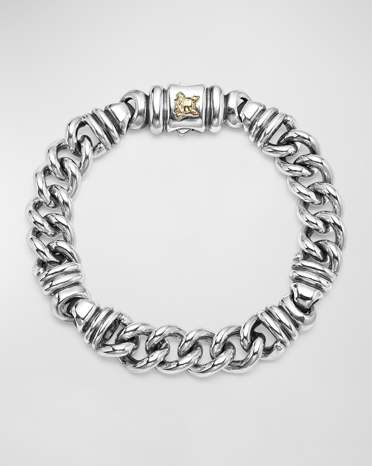 Men's Sterling Silver and 18K Gold Twist Curb Krunch Chain Bracelet, Size 7