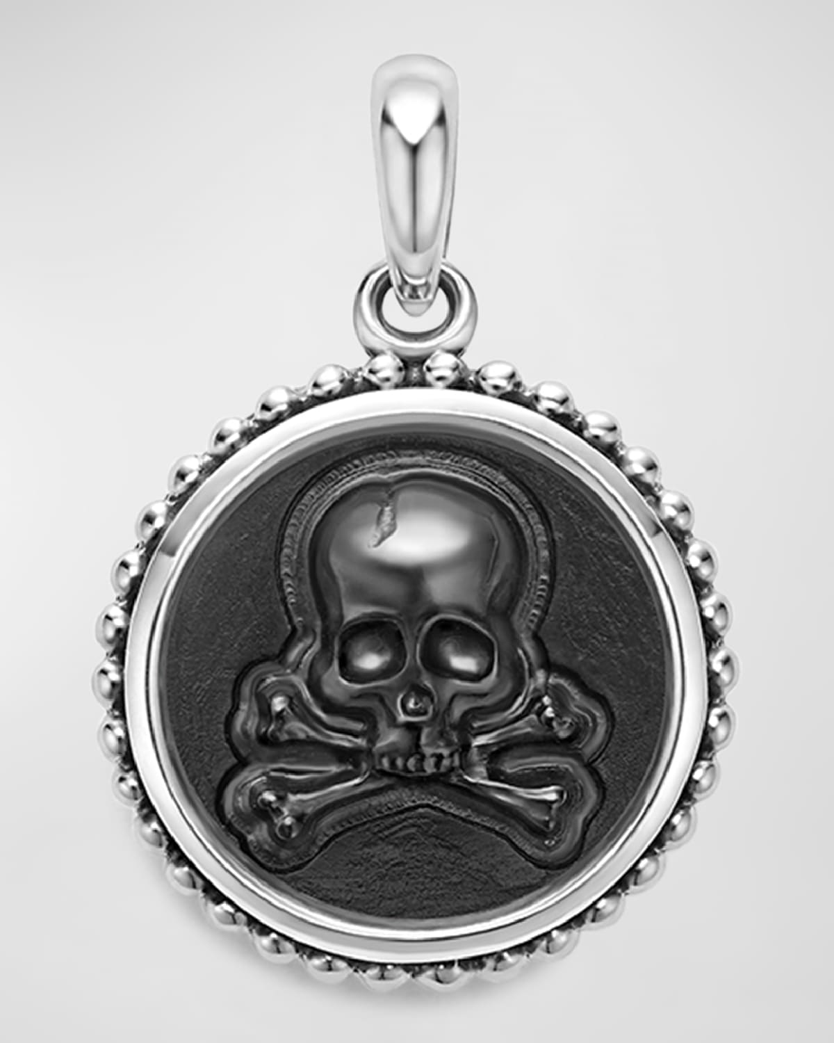 Men's Sterling Silver Anthem Circle Skull Pendant, 20mm