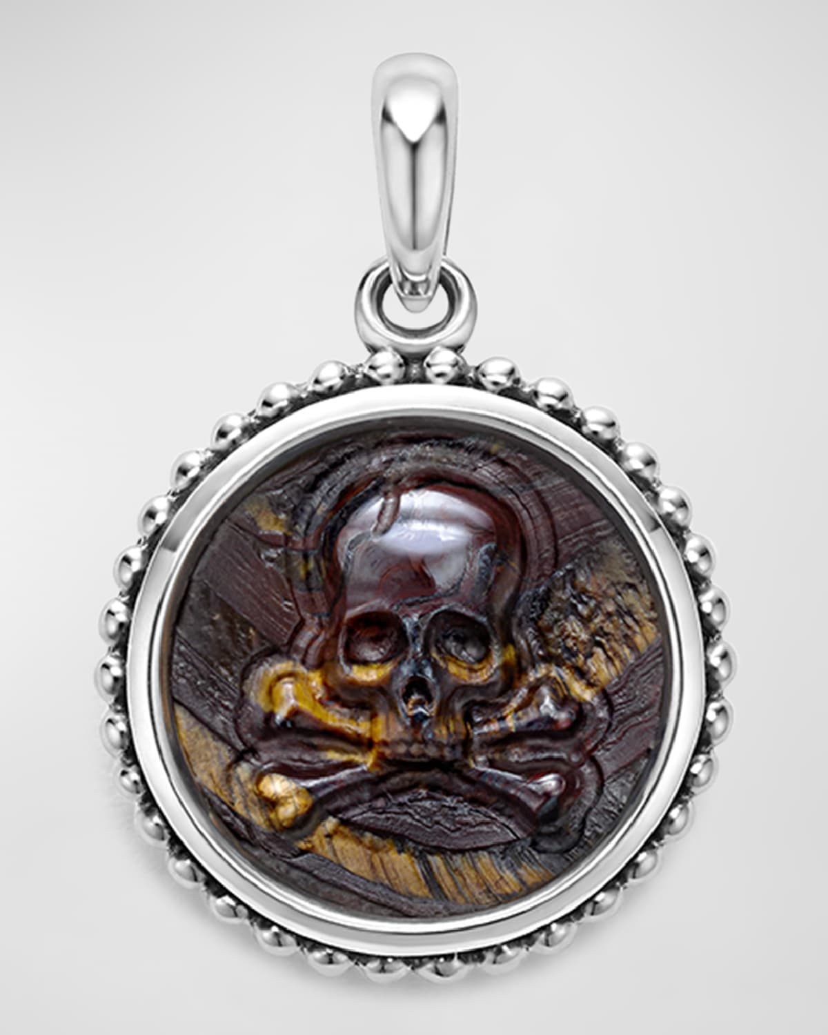 Men's Sterling Silver Anthem Circle Skull Pendant, 20mm