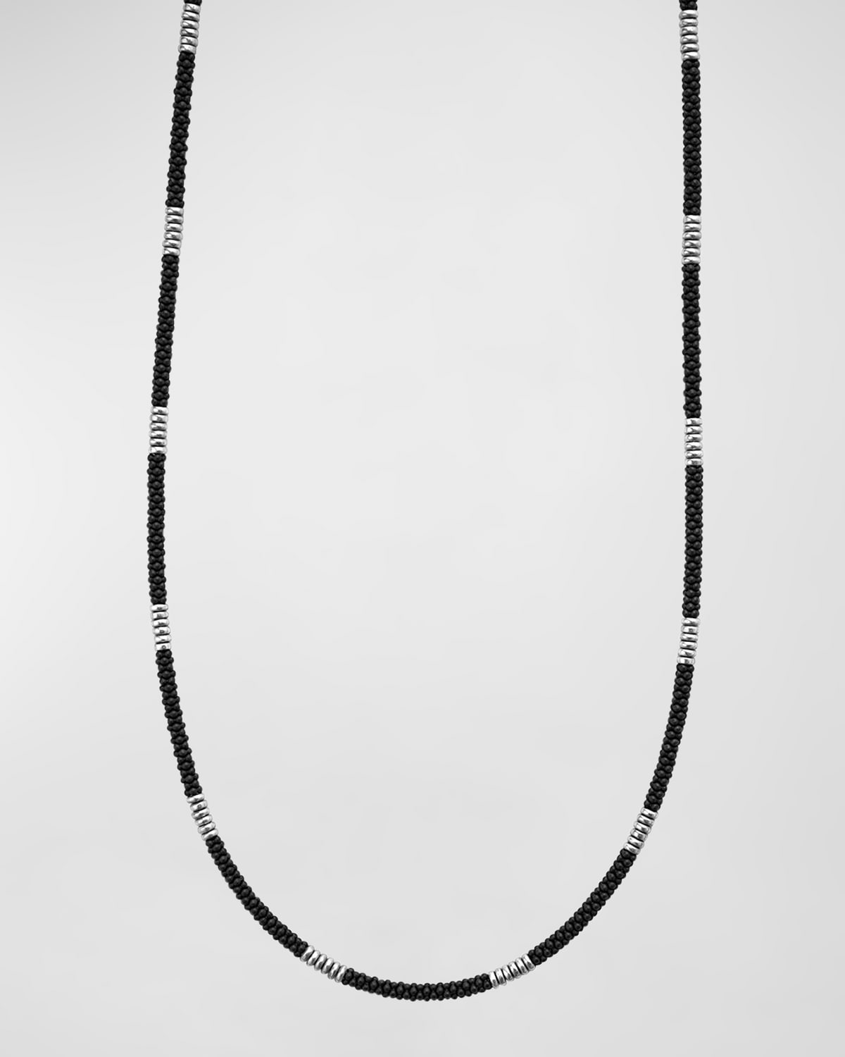 Men's Ceramic Caviar Beaded Necklace with Sterling Silver Stations, 3mm, 20in