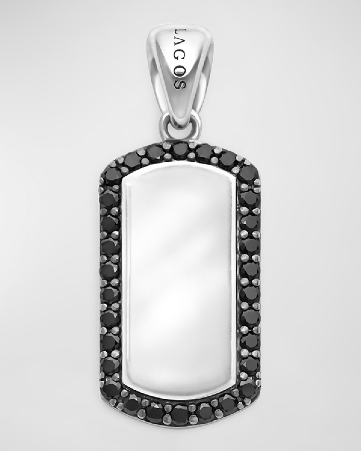 Men's Sterling Silver Anthem Dog Tag Pendant with Black Diamonds, 25x14mm
