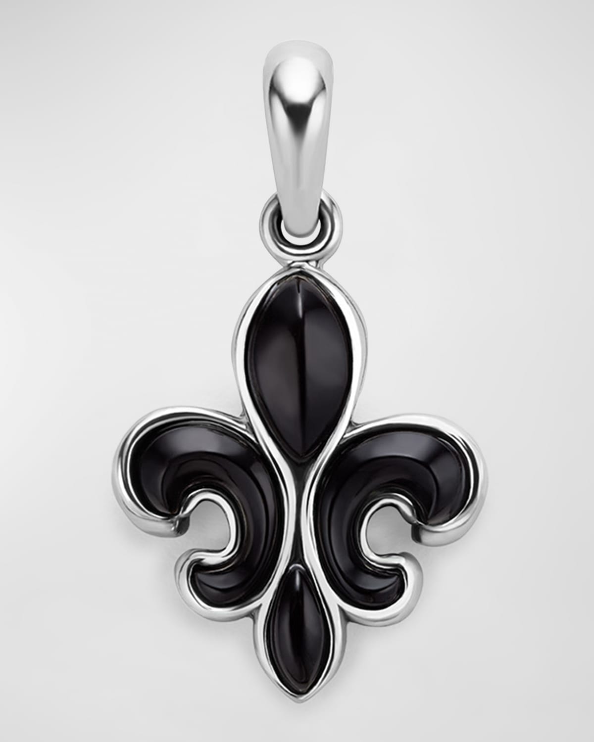 Men's Sterling Silver Anthem Black Onyx Fleur-De-Lis Pendant, 23x16mm