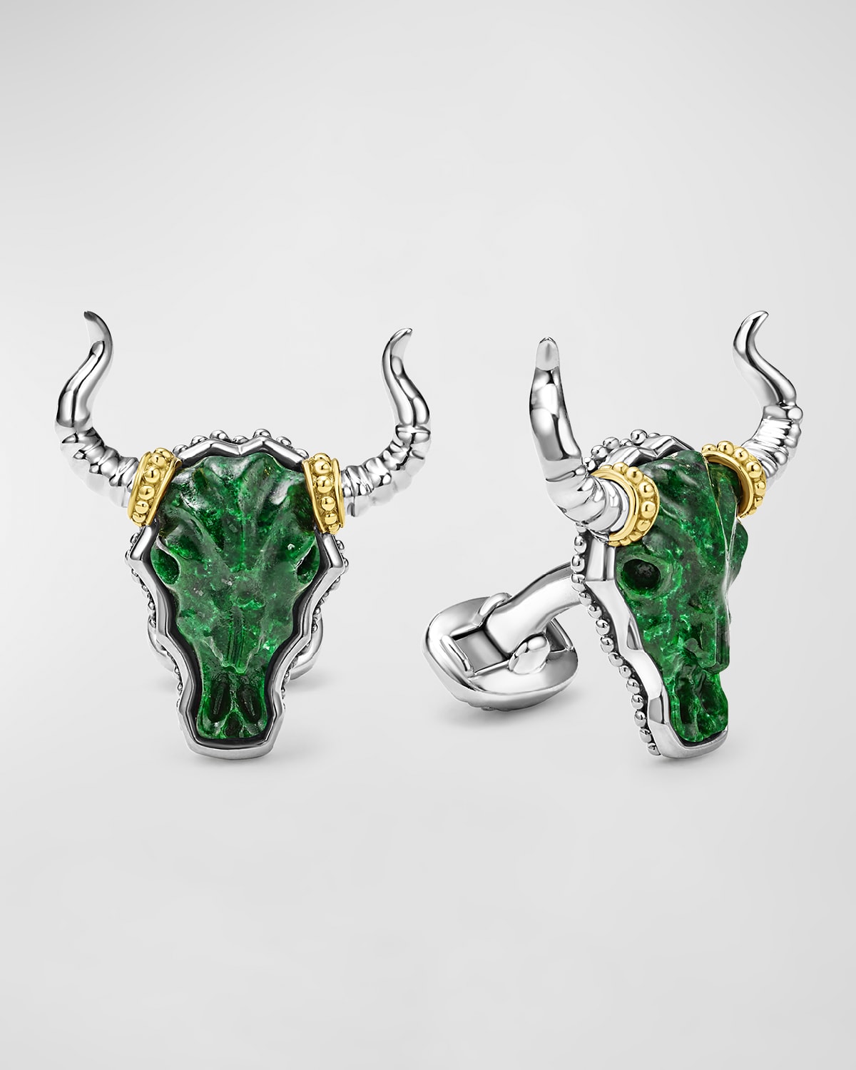 Men's Sterling Silver and 18K Anthem Jade Longhorn Cufflinks, 29x25mm