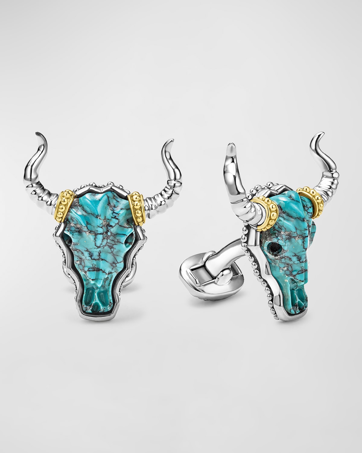 Men's Sterling Silver 18K Anthem Turquoise Longhorn Cufflinks, 29x25mm