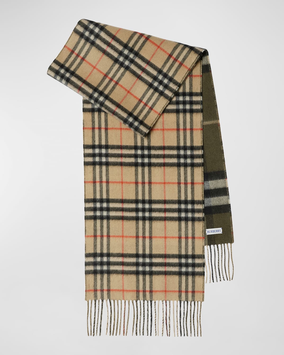 Burberry Reversible Green Check Cashmere Scarf In Brown