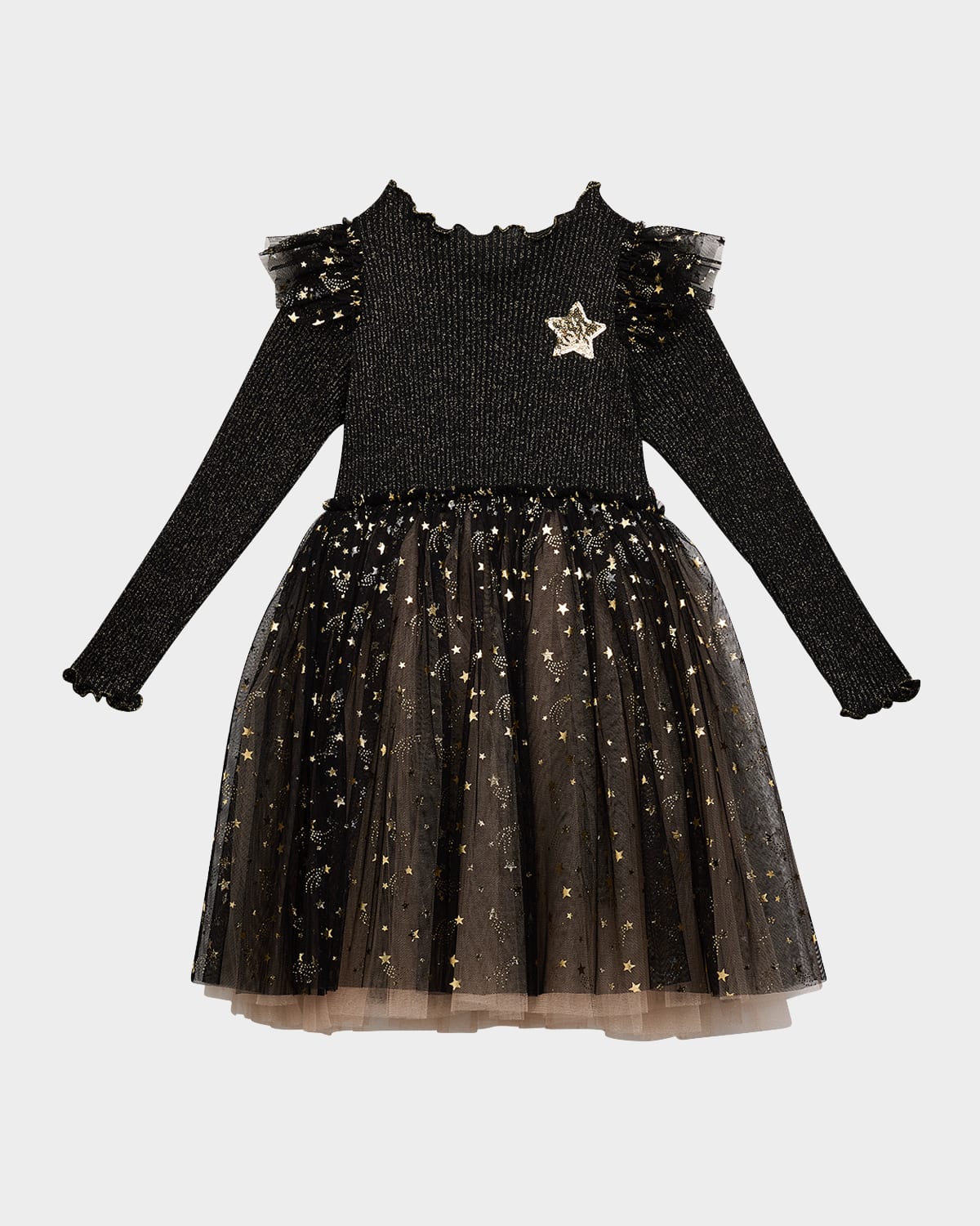 Petite Hailey Girl's Golden Star Frill Tutu Dress In Black