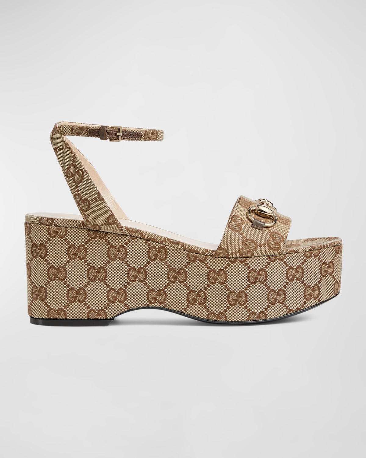 Gucci Damensandale Mit Plateausohle Und Horsebit In Beige Ebony