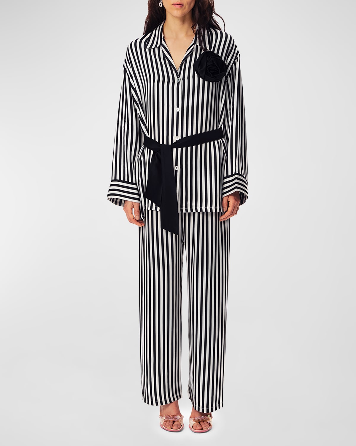 The Rose Oversized Striped Satin Pajama Set