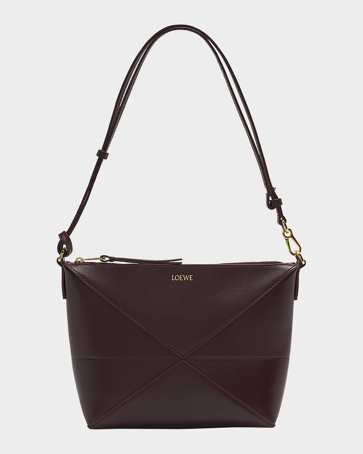 Loewe Puzzle Fold Leather Pouch Shoulder Bag In 7240 Dark Burgundy