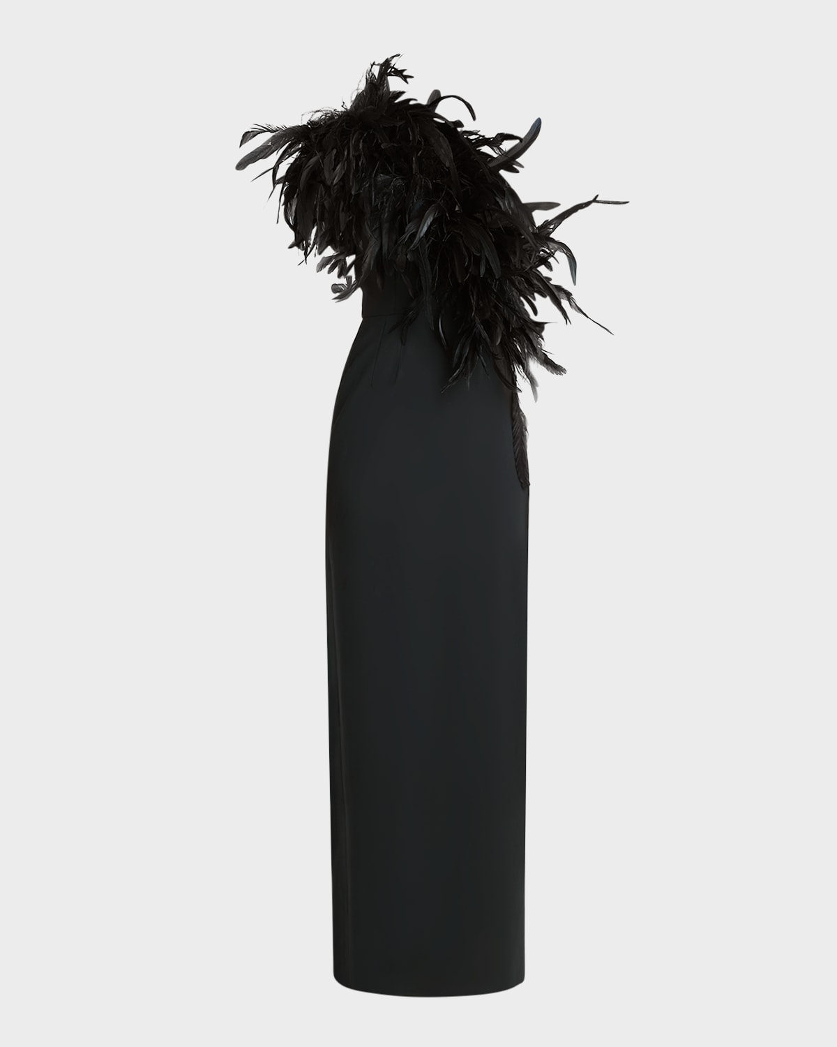 Dolce & Gabbana Feather Asymmetric High-slit Gown In Black
