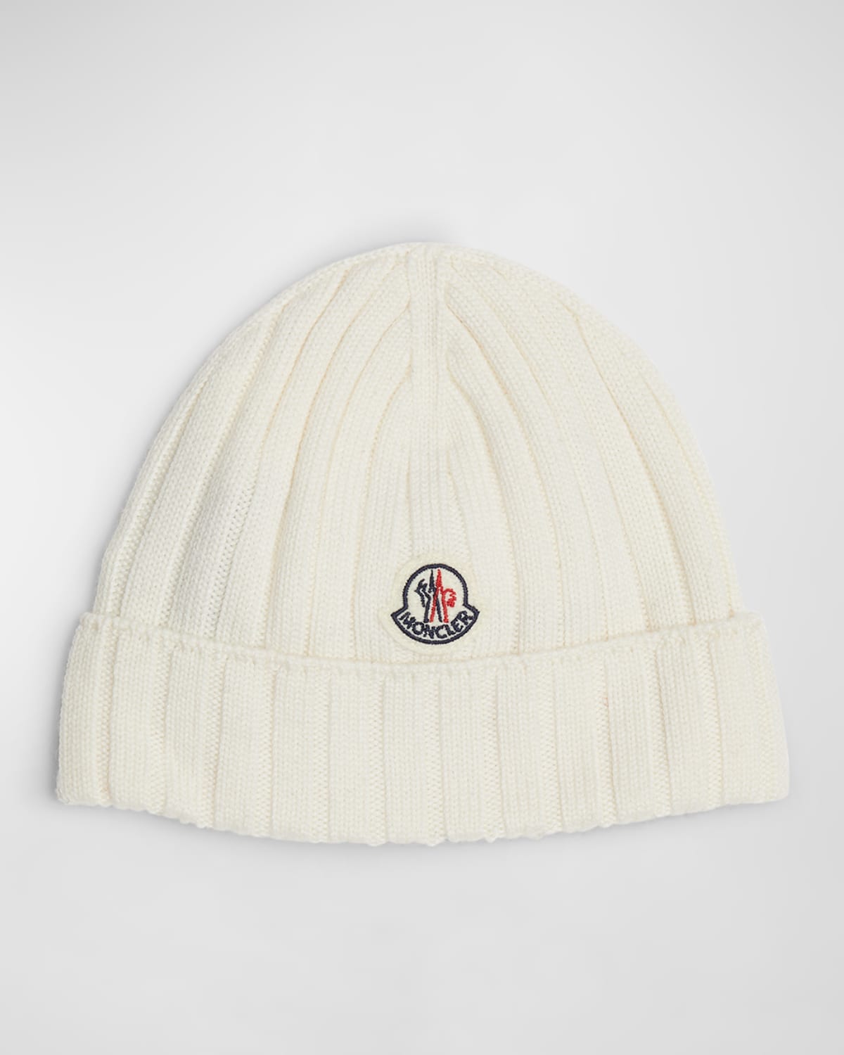 Moncler Girl's Ribbed Wool Beanie With Logo Patch In White