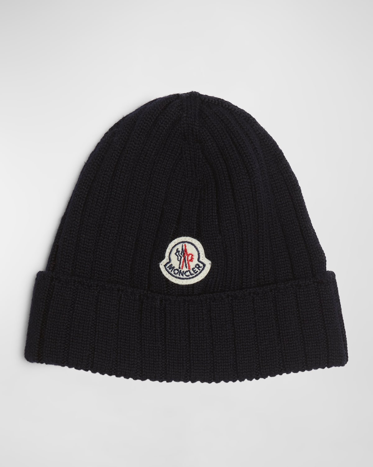 Moncler Girl's Ribbed Wool Beanie With Logo Patch In Blue