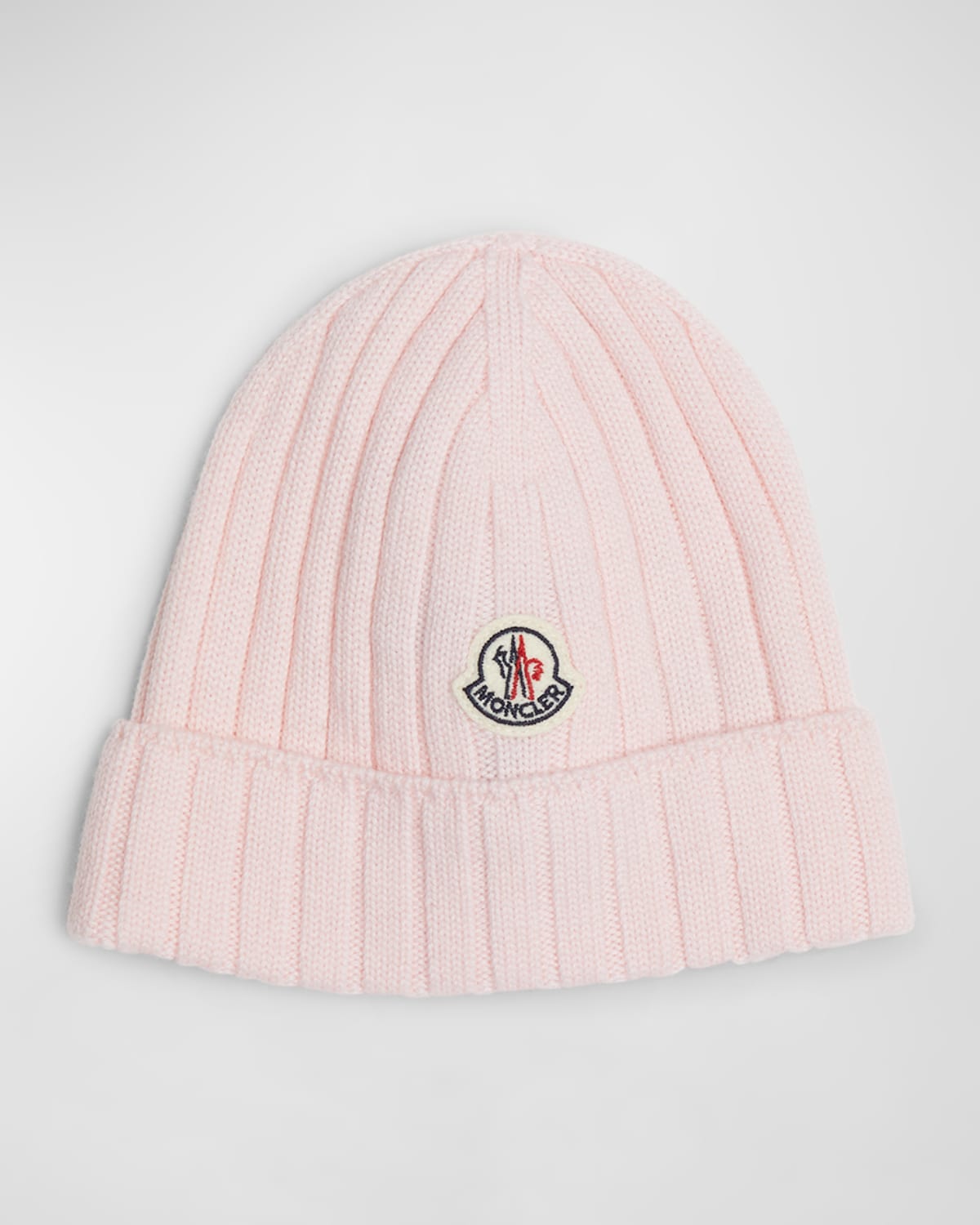 Moncler Girl's Ribbed Wool Beanie With Logo Patch In Light Pink