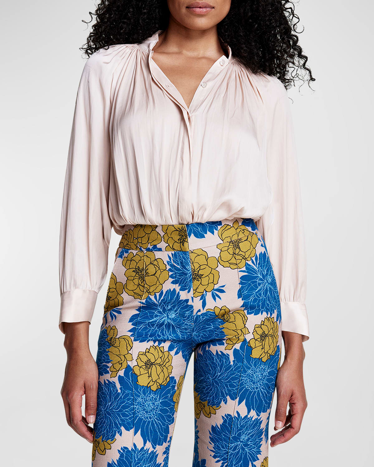 Gathered 3/4-Sleeve Blouse