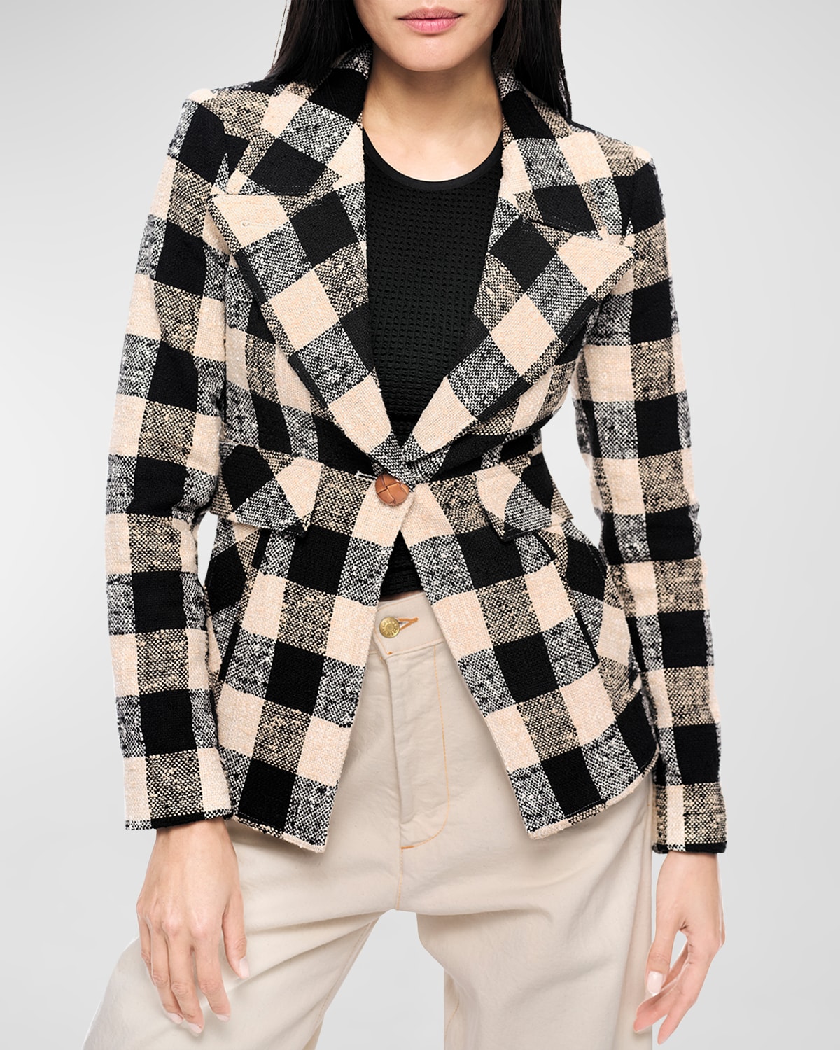 SMYTHE TAILORED TWO-TONE CHECK CUTAWAY BLAZER 