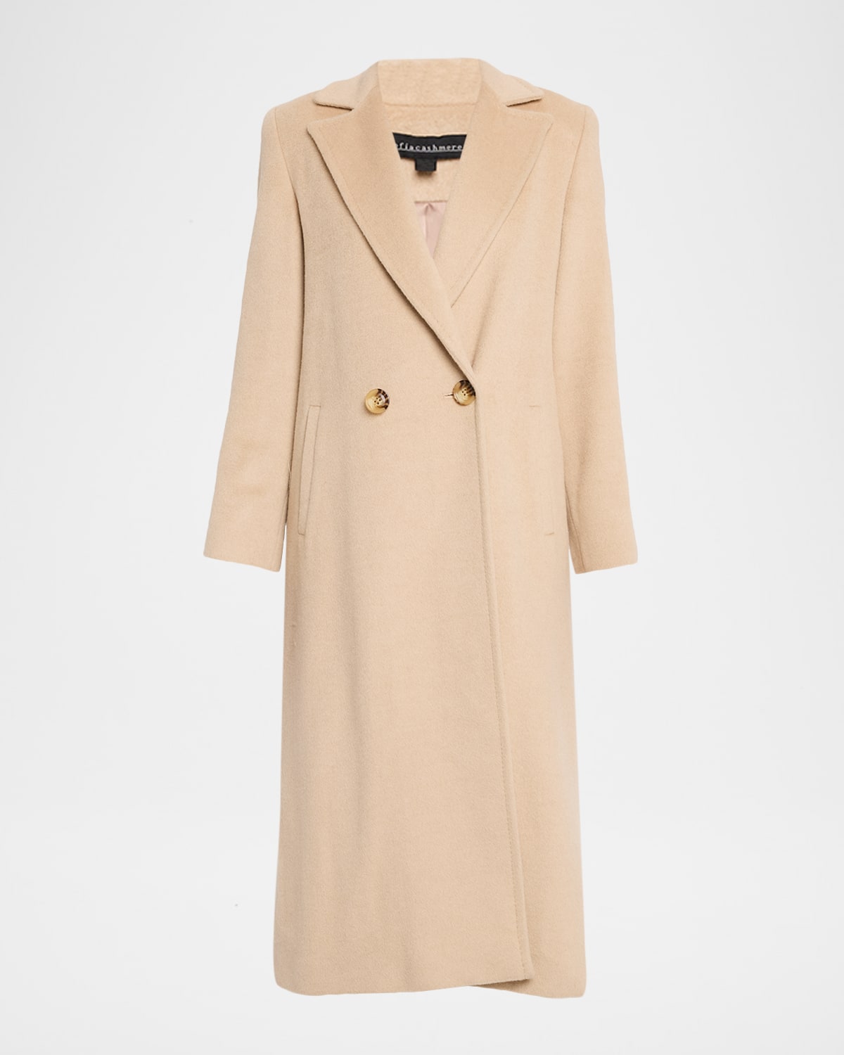 Sofia Cashmere Double-Breasted Long Camel Wool Coat