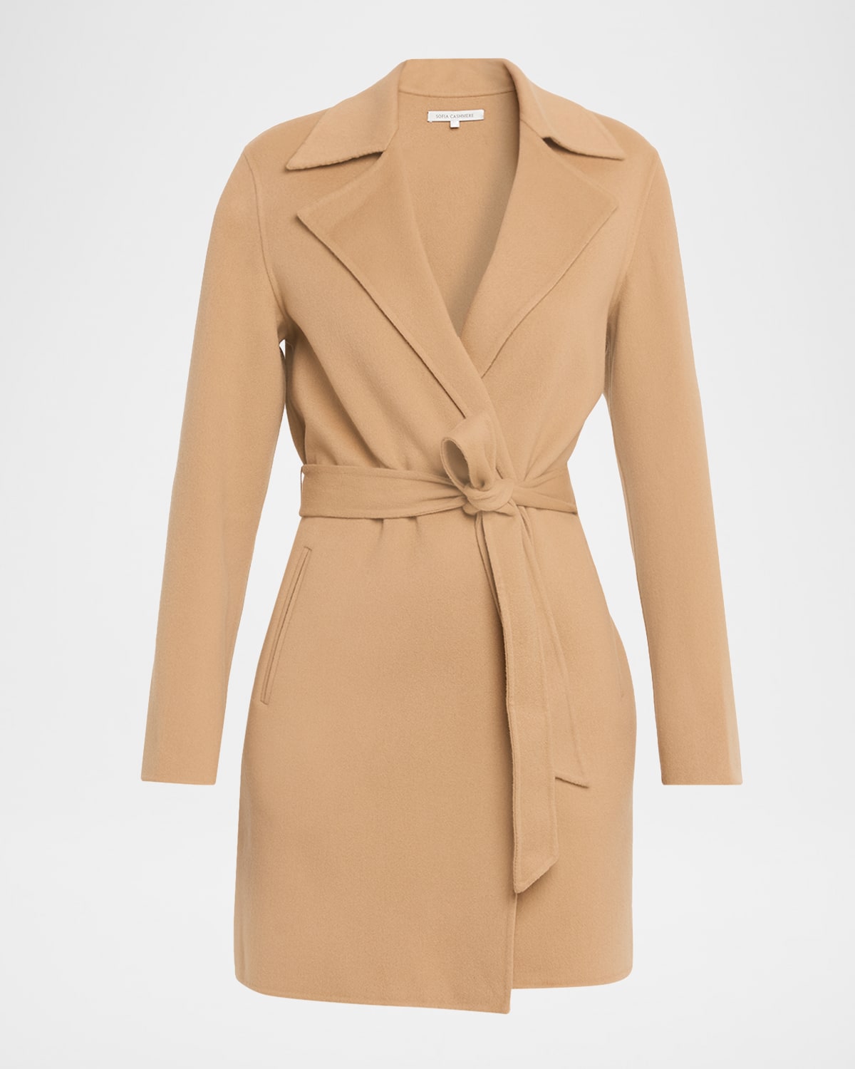 Sofia Cashmere Double Face Wool Blend Wrap Coat In Neutral