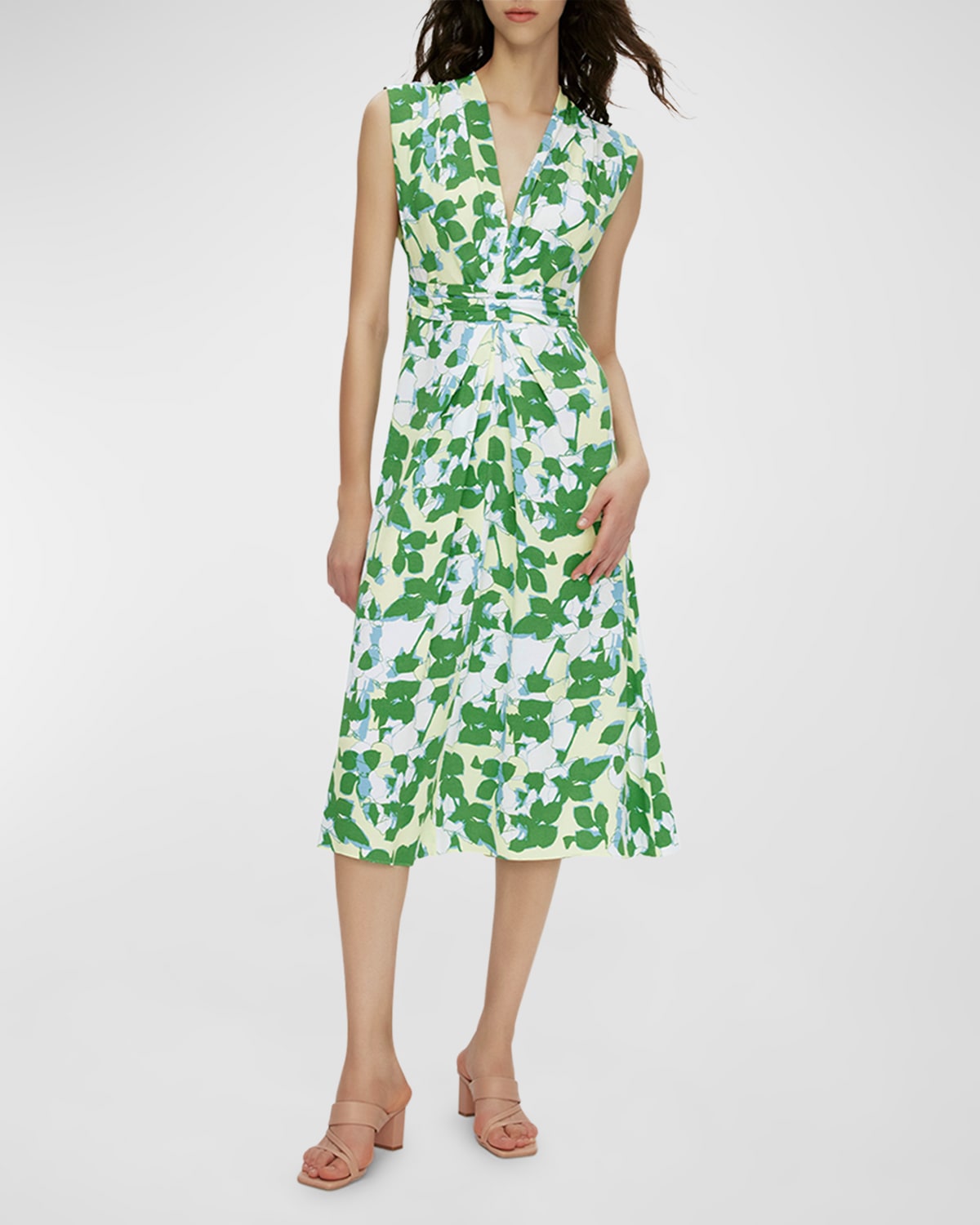 Livia Pleated Floral-Print Midi Dress