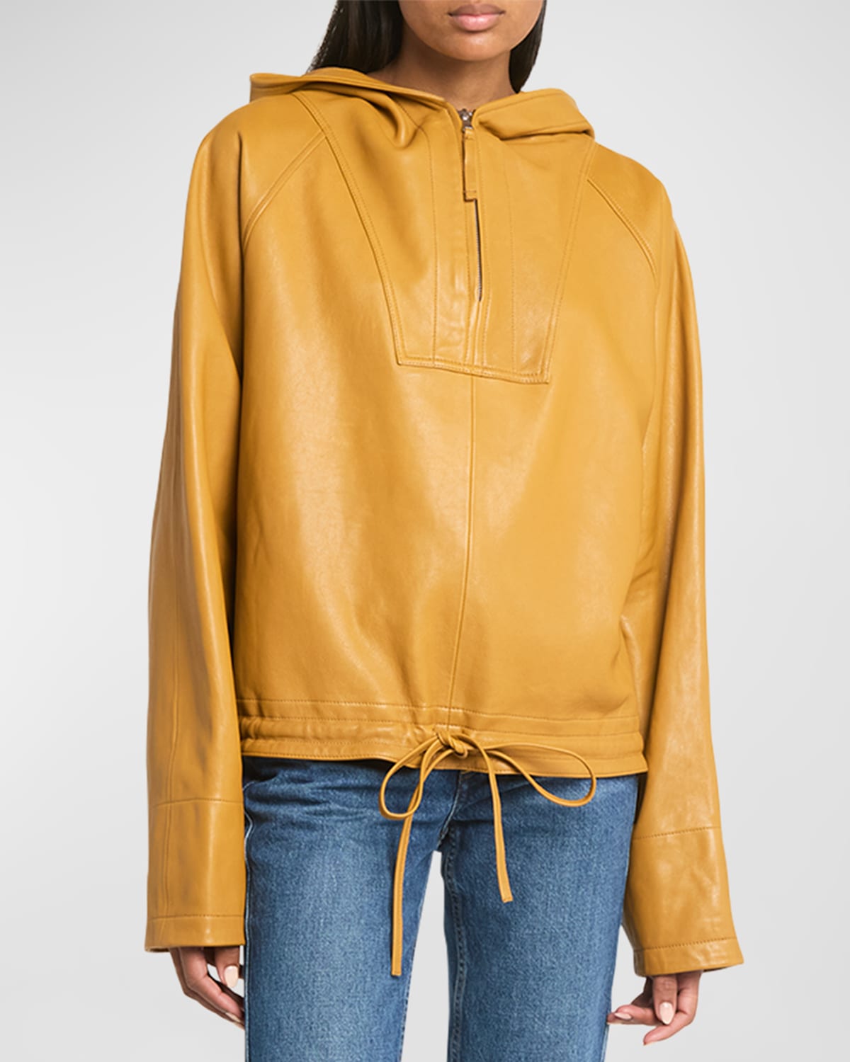 Shop Co Hooded Leather Workwear Pullover In Ocre