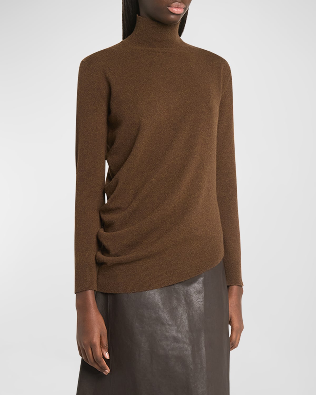 Shop Co Draped Cashmere Turtleneck Sweater In Brown