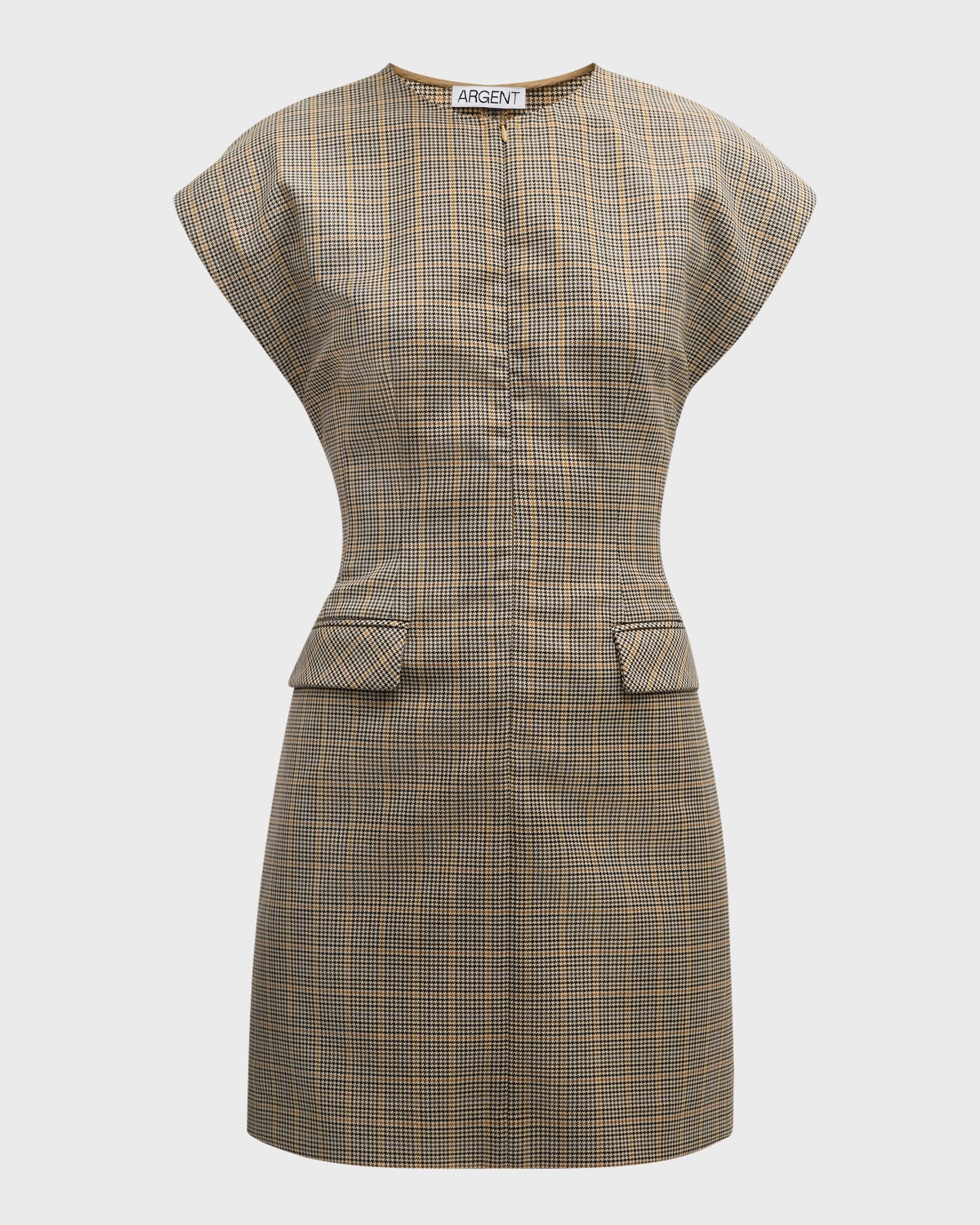 Cap-Sleeve Plaid Houndstooth Mini Dress