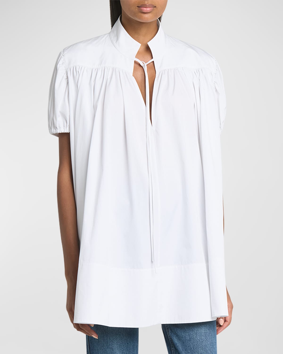 Shop Co Gathered Short-sleeve Tton Tunic Top In White