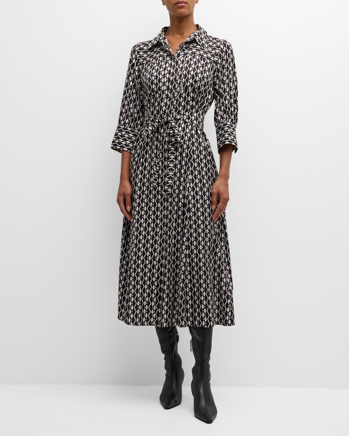 Gerusia Geometric-Print Twill Midi Shirtdress