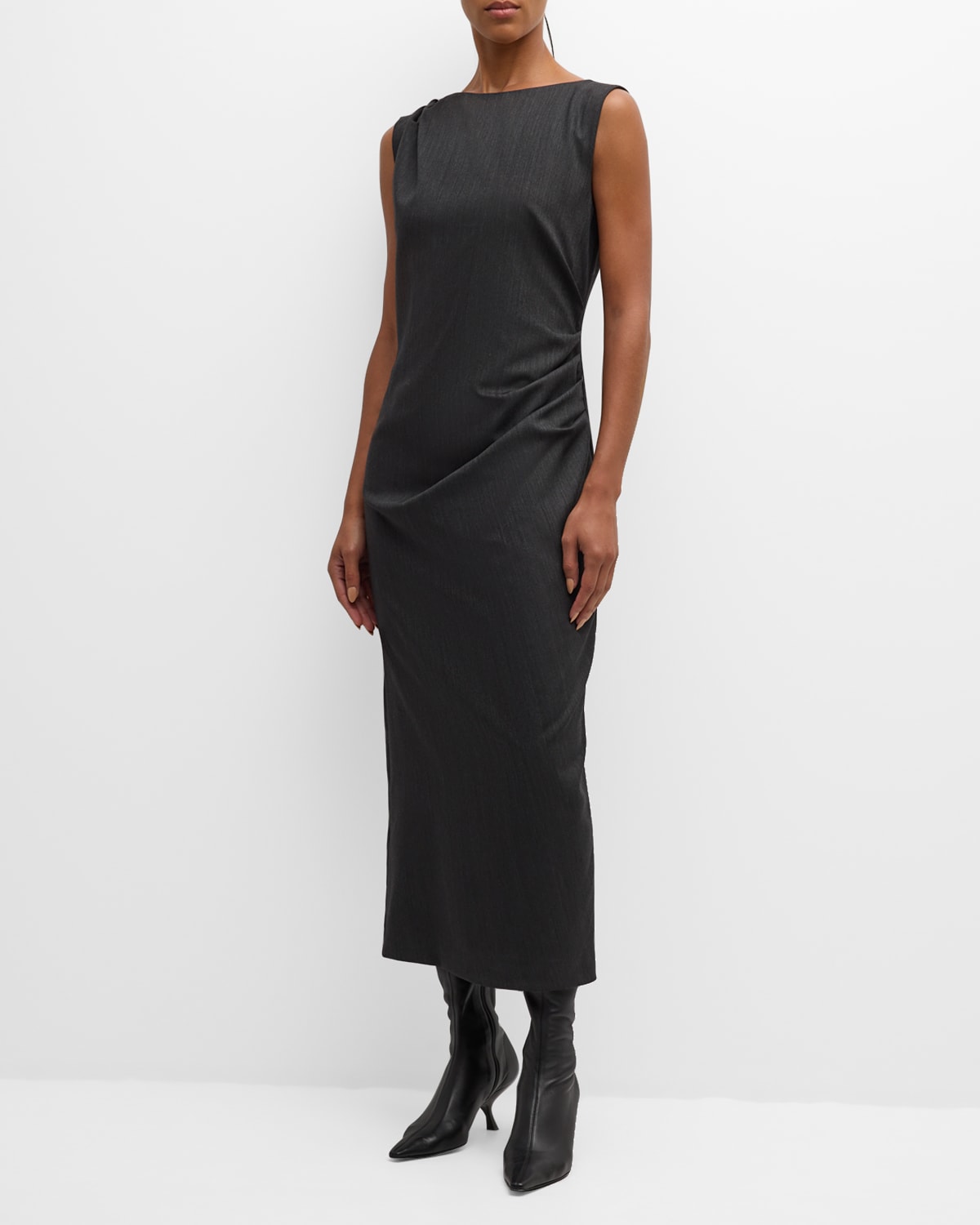 Bolivar Ruched Bateau-Neck Midi Dress