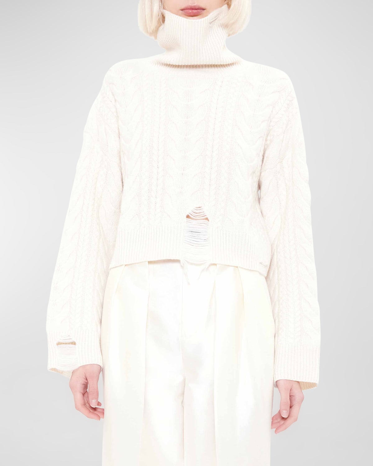 Hermione Cashmere Distressed Cable-Knit Sweater