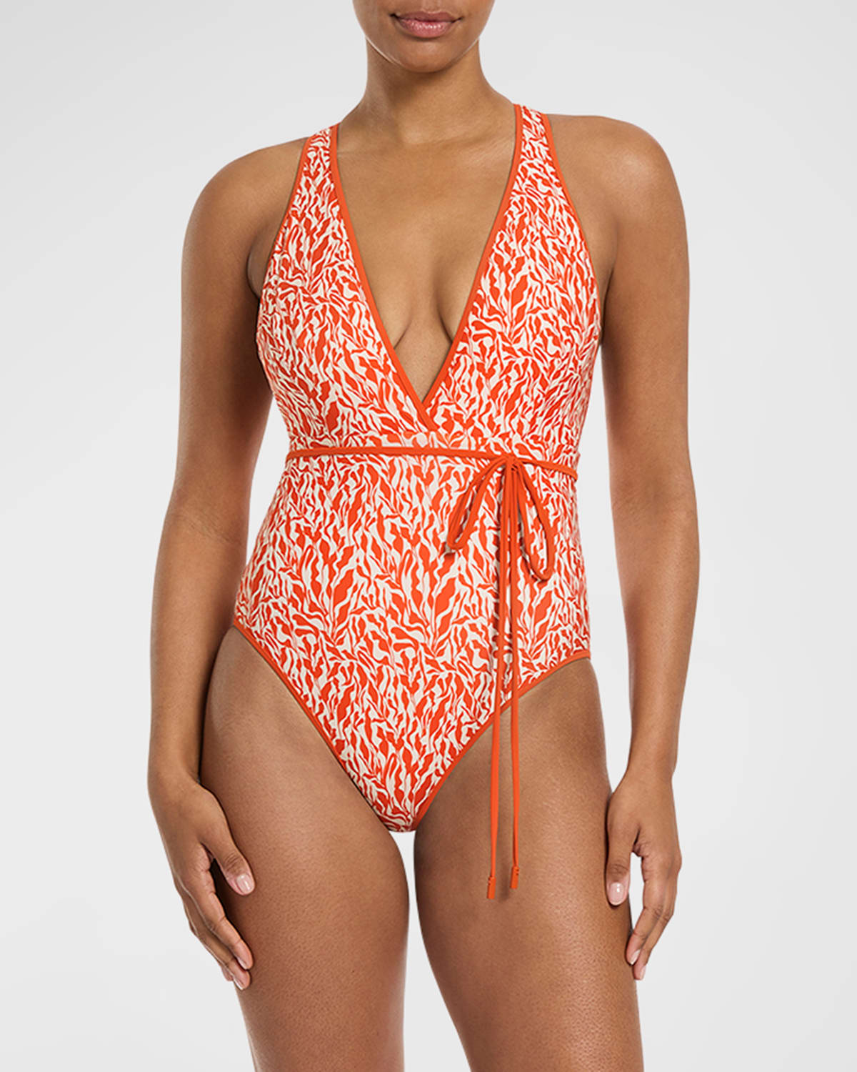 Coral Ditsy Plunge One-Piece Swimsuit