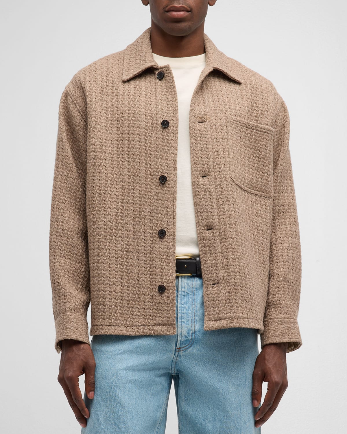 Frame Men's Textured Wool-blend Overshirt In Brown