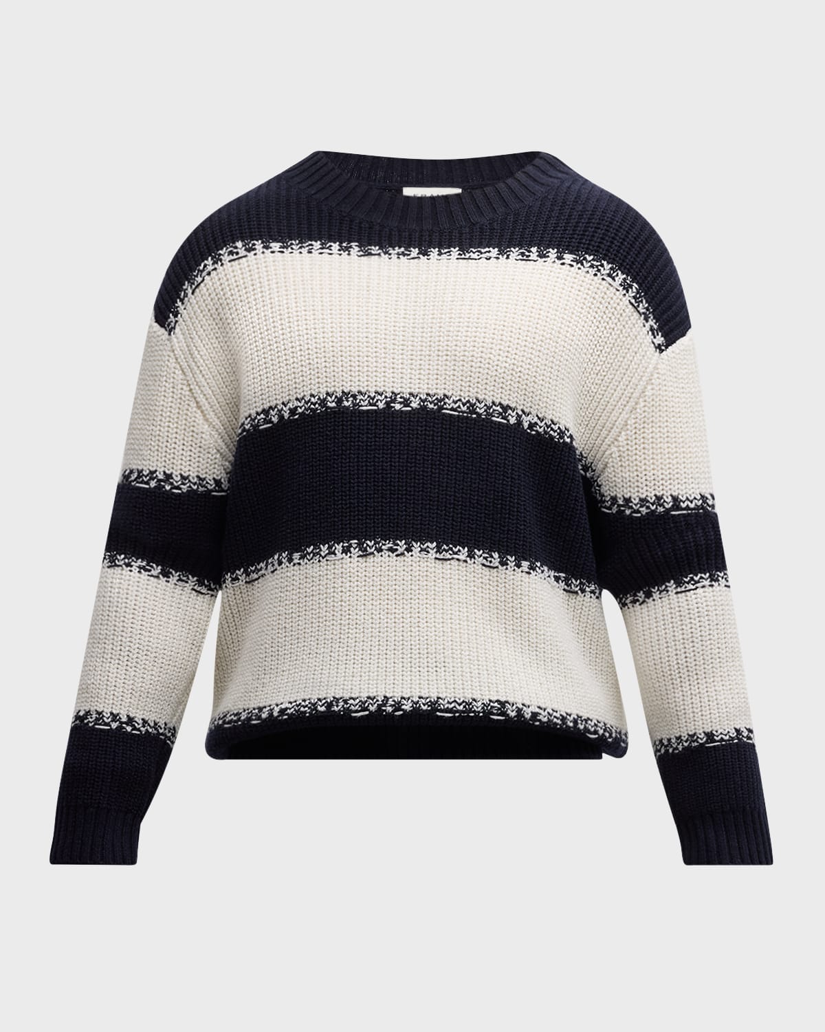 Frame Striped Merino Wool And Cotton-blend Sweater In Dark Navy Stripe