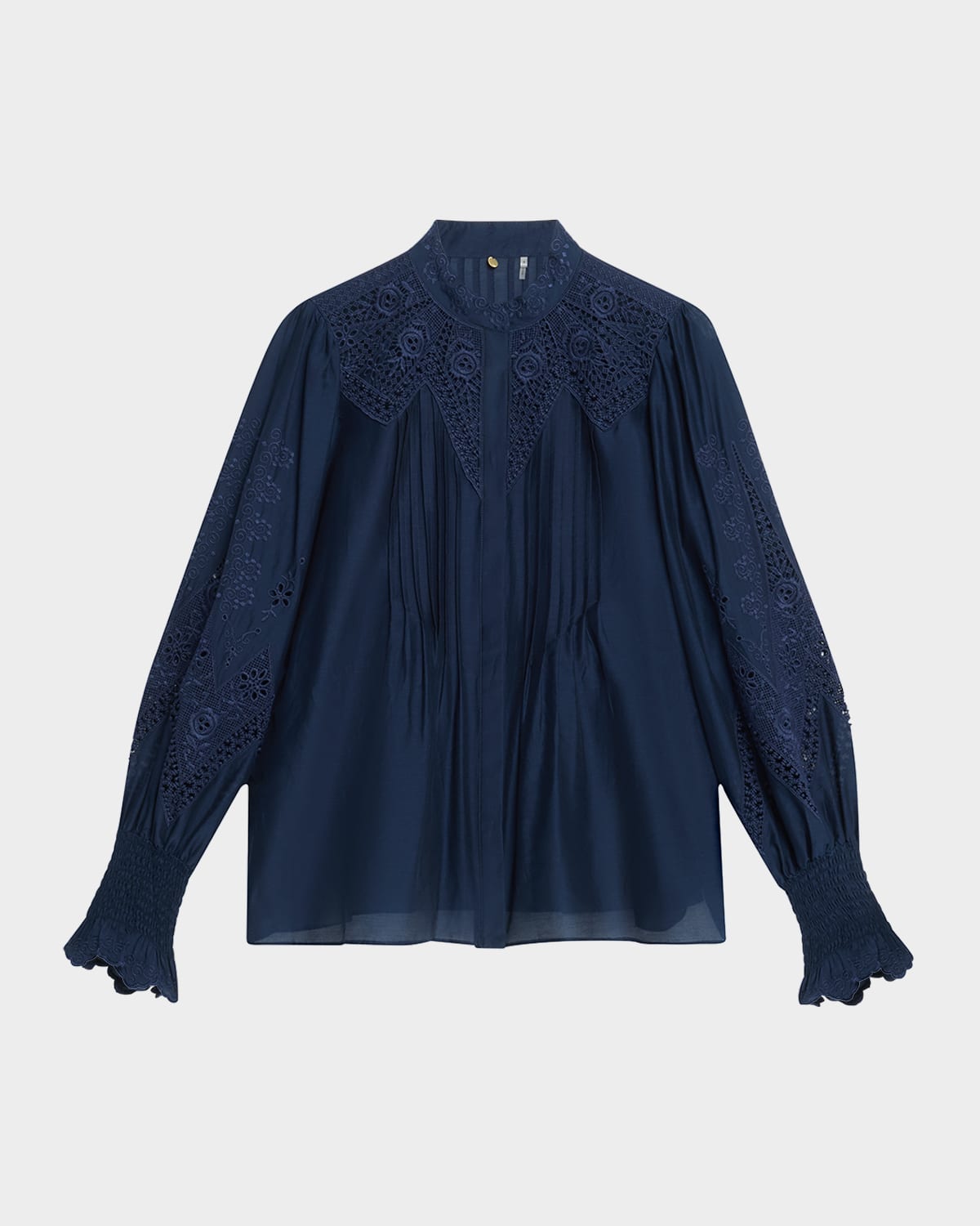 Kobi Halperin Delta Embroidered Cotton-silk Blouse In Navy