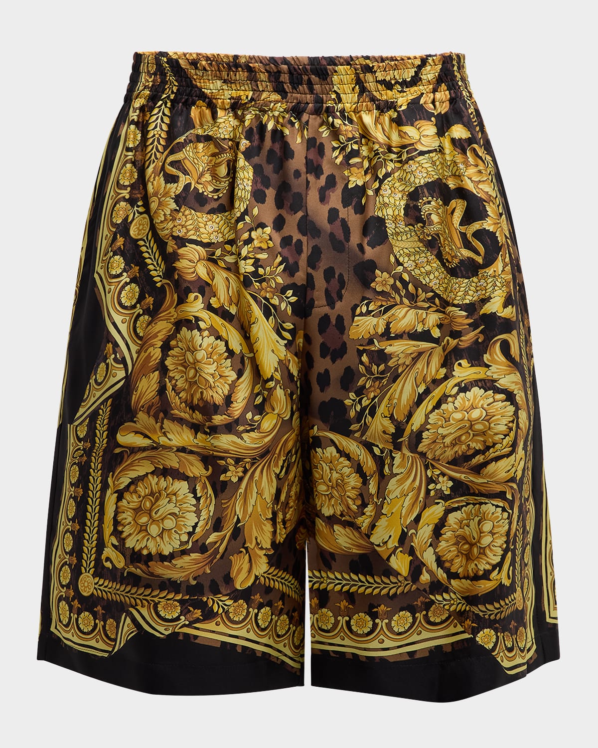 Versace Printed Silk Bermuda Shorts In Chestnutgold