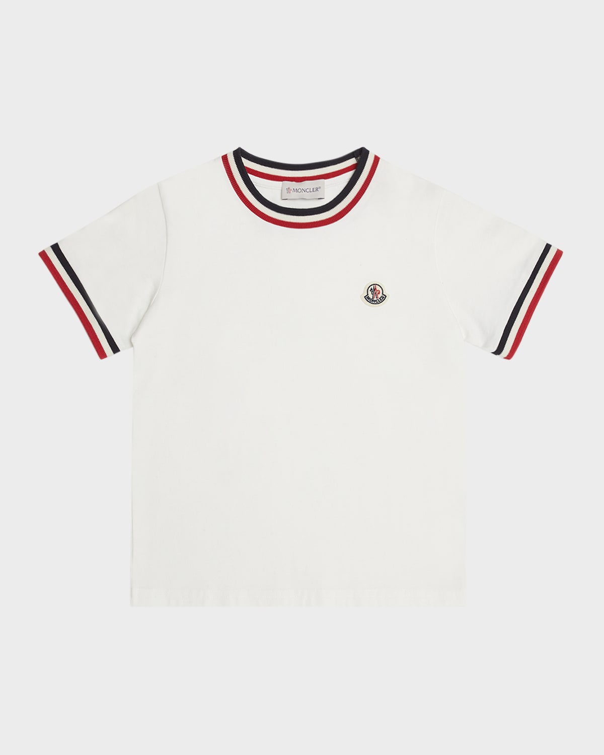 Moncler Boy's Logo Patch Striped Trim T-shirt In White