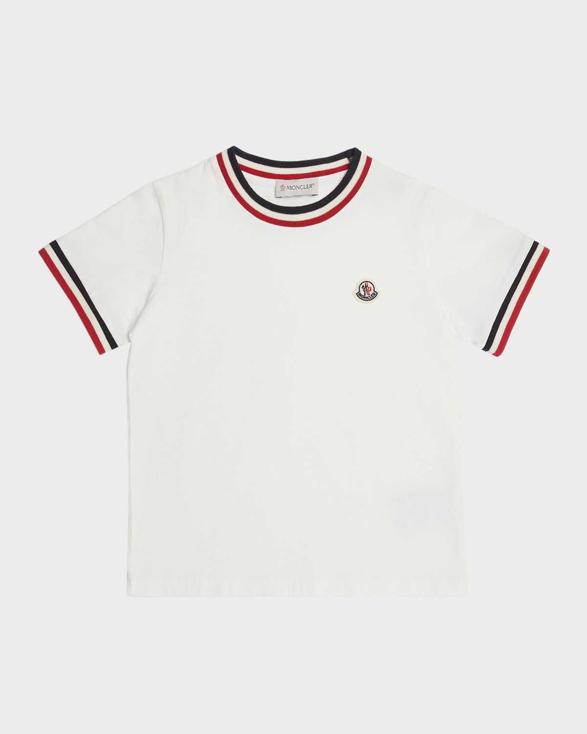 Moncler Boy's Logo Patch Striped Trim T-shirt In White