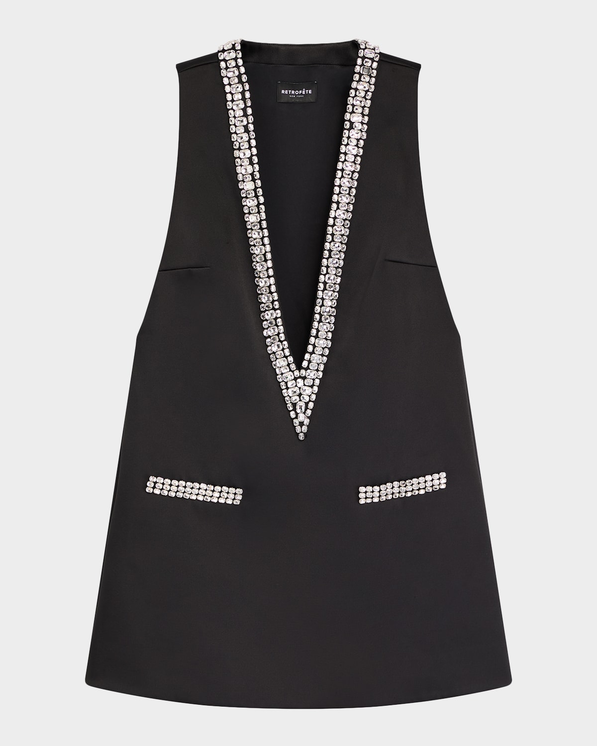 Retroféte Nancie Crystal Plunging Mini Dress In Black