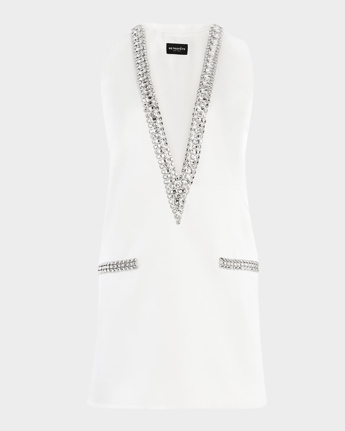 Retroféte Nancie Crystal Plunging Mini Dress In White