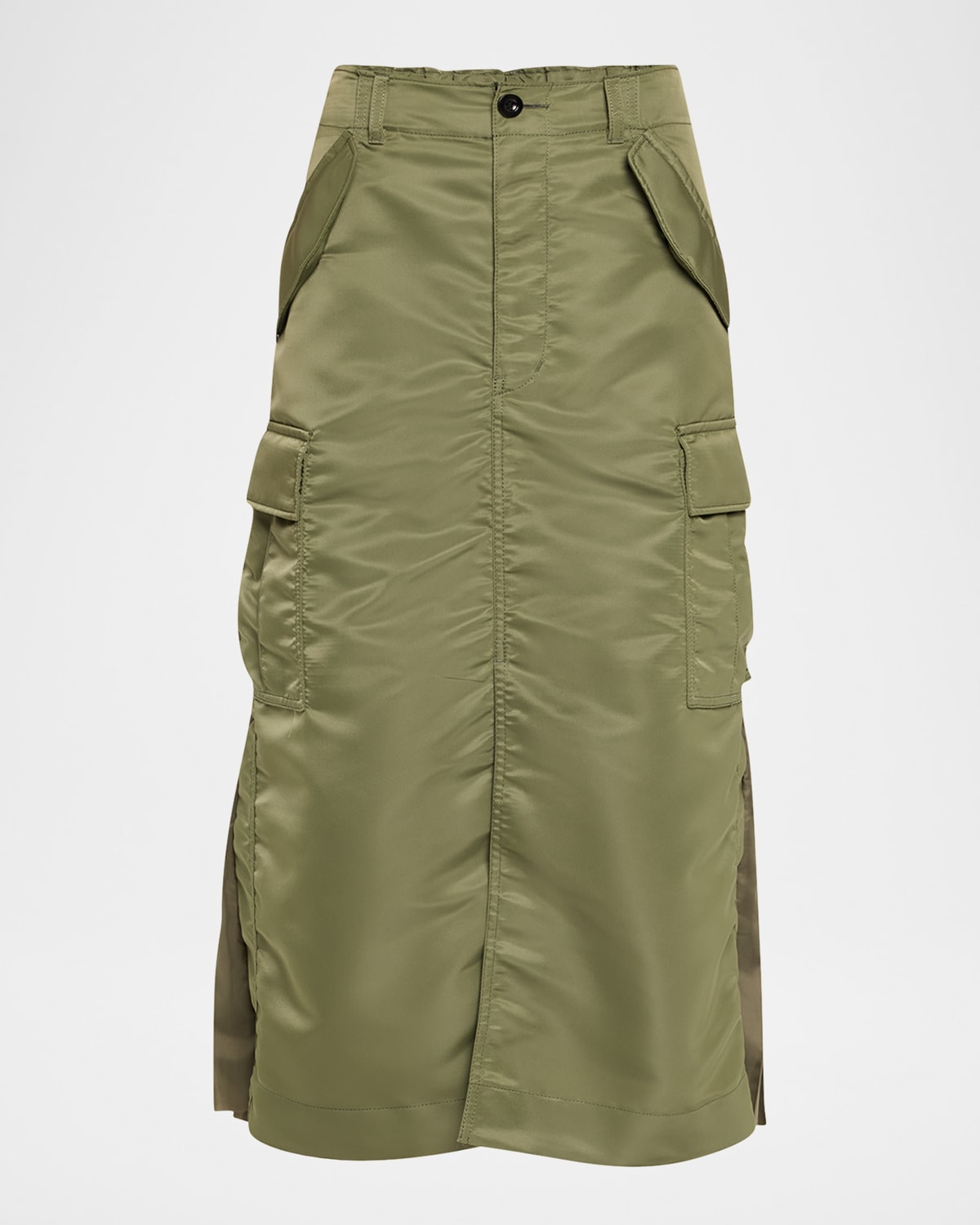 Sacai Nylon-twill Pleated Cargo Midi Skirt In Brown