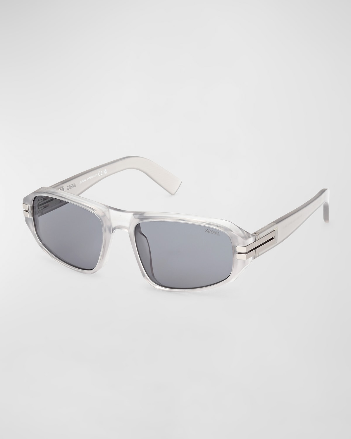 Zegna Men's Polarized Acetate Square Sunglasses In Gray