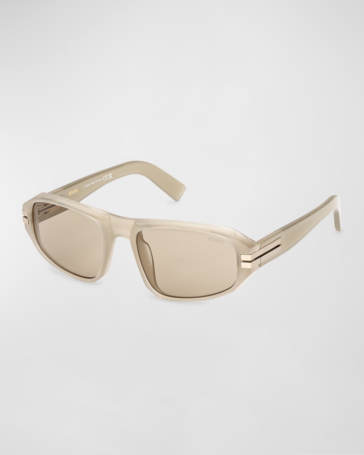 Zegna Men's Polarized Acetate Square Sunglasses In Neutral