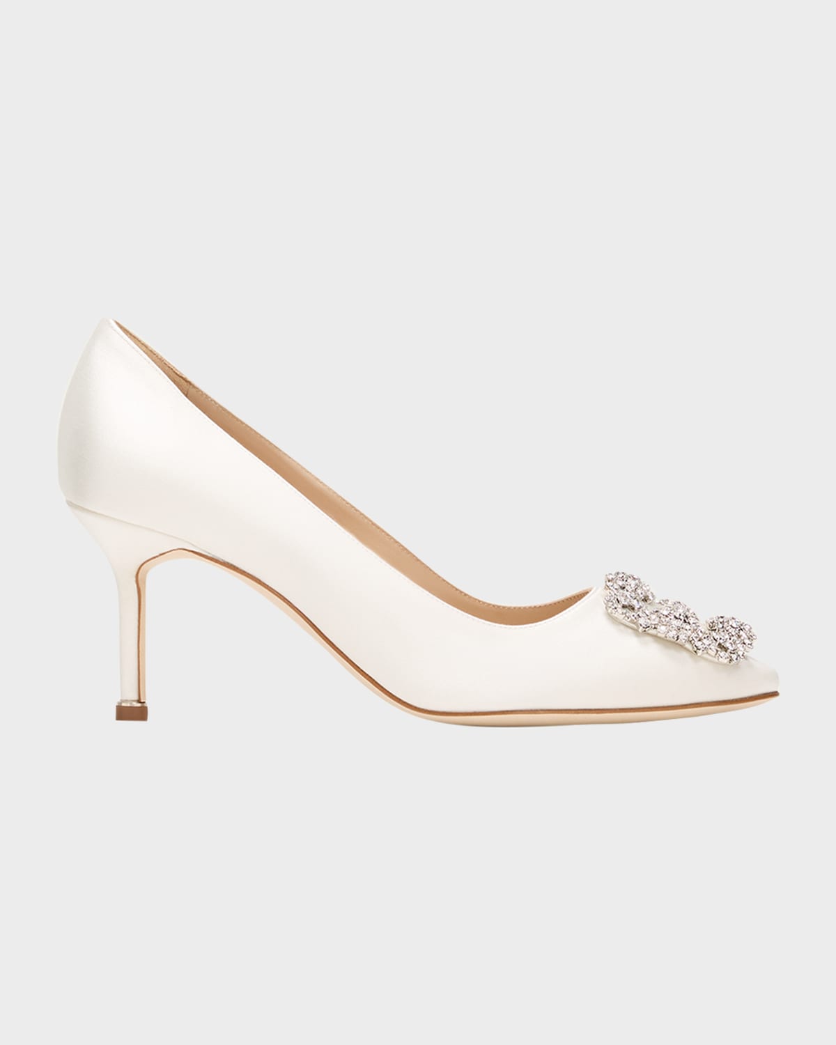 Manolo Blahnik Hangisi Satin Buckle Pumps In White