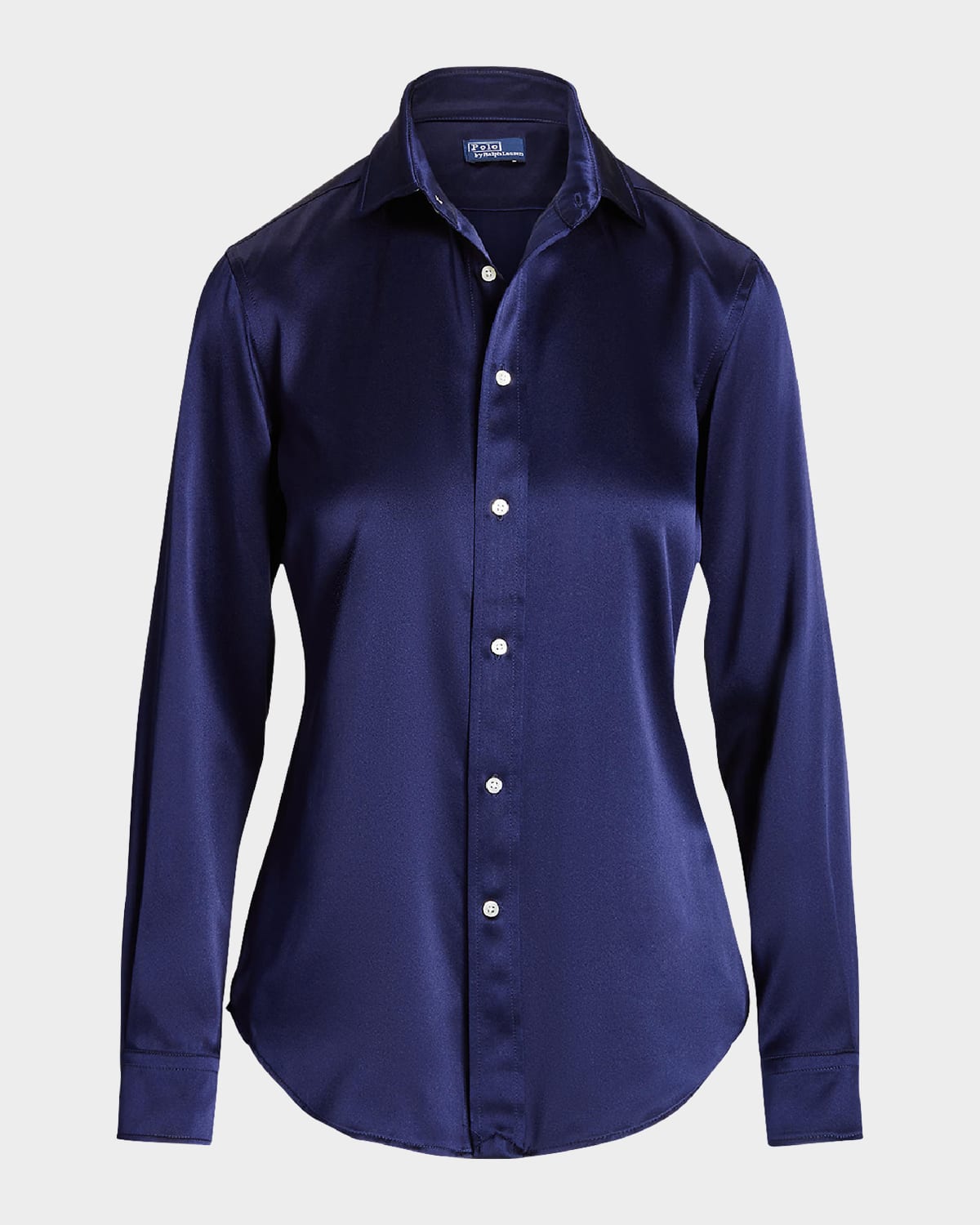 Polo Ralph Lauren Dark Blue Long Sleeve Button Front Silk Shirt In Newport Navy